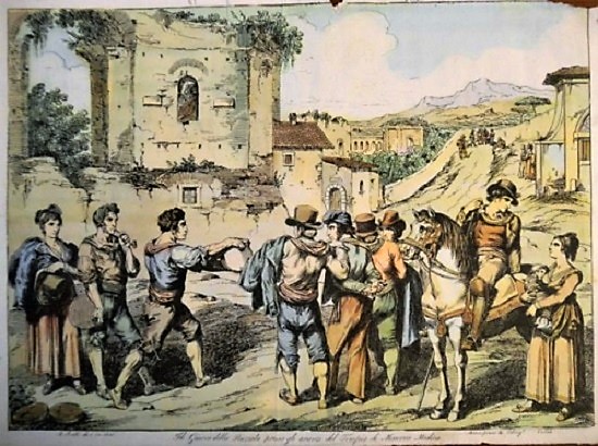 Antica Illustrazione Del Gioco Della Ruzzola Presso Il Tempio Di Minerva Medica
