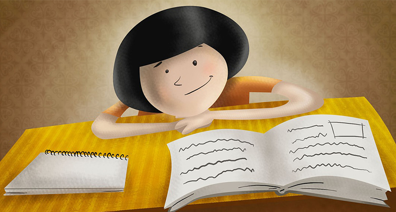 Fumetto ragazzo che studia