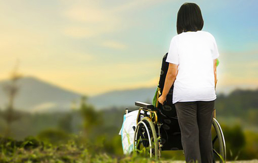 Assistente Spinge Disabile In Carrozzina