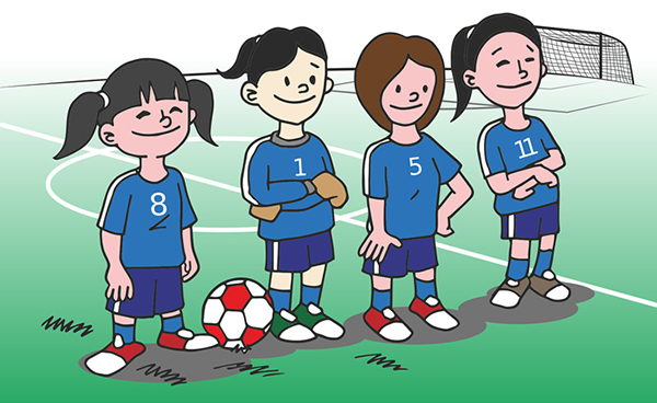 Fumetto Gruppo Di Calciatrici
